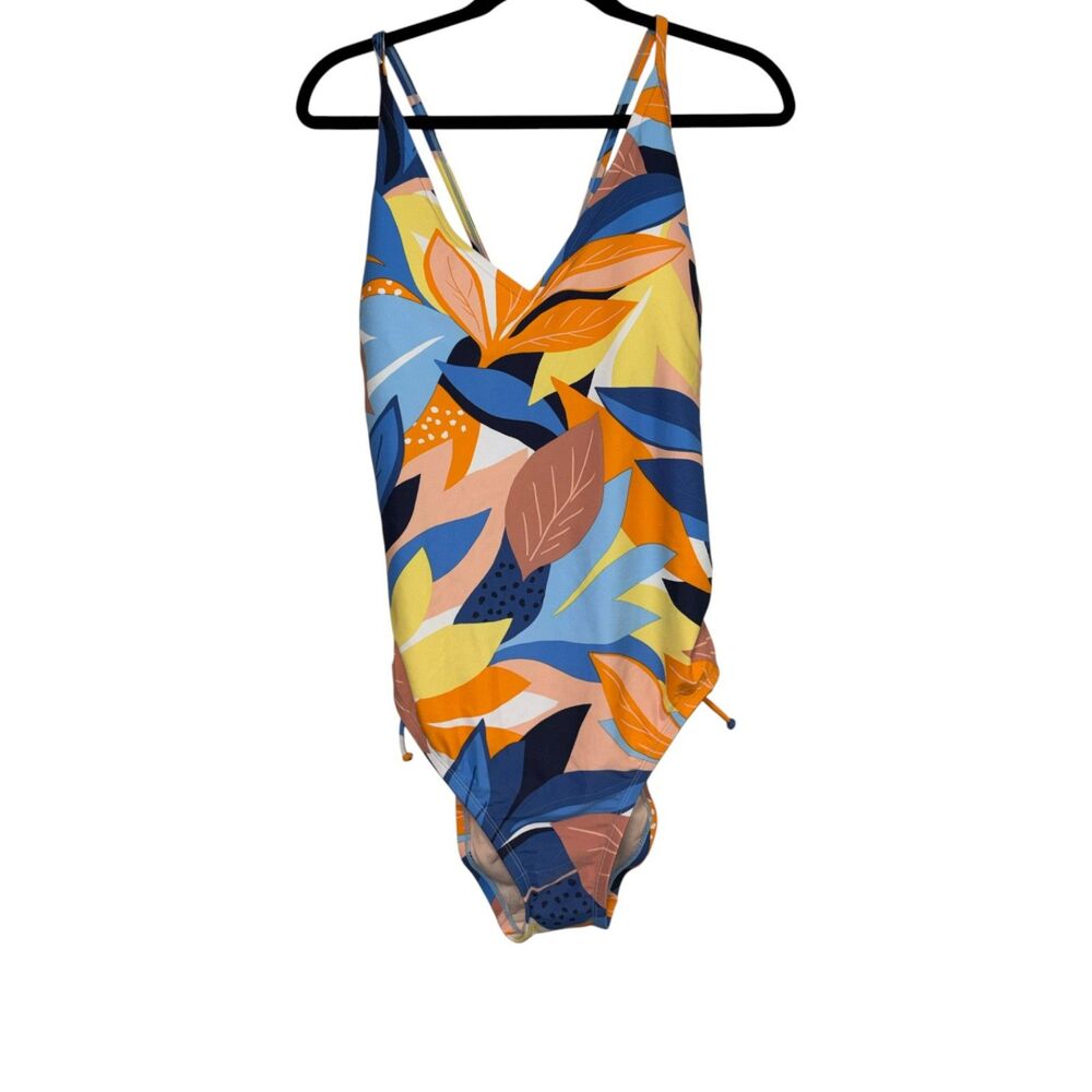 Kona Sol Tropical Print Ruched One Piece Swimsuit XL